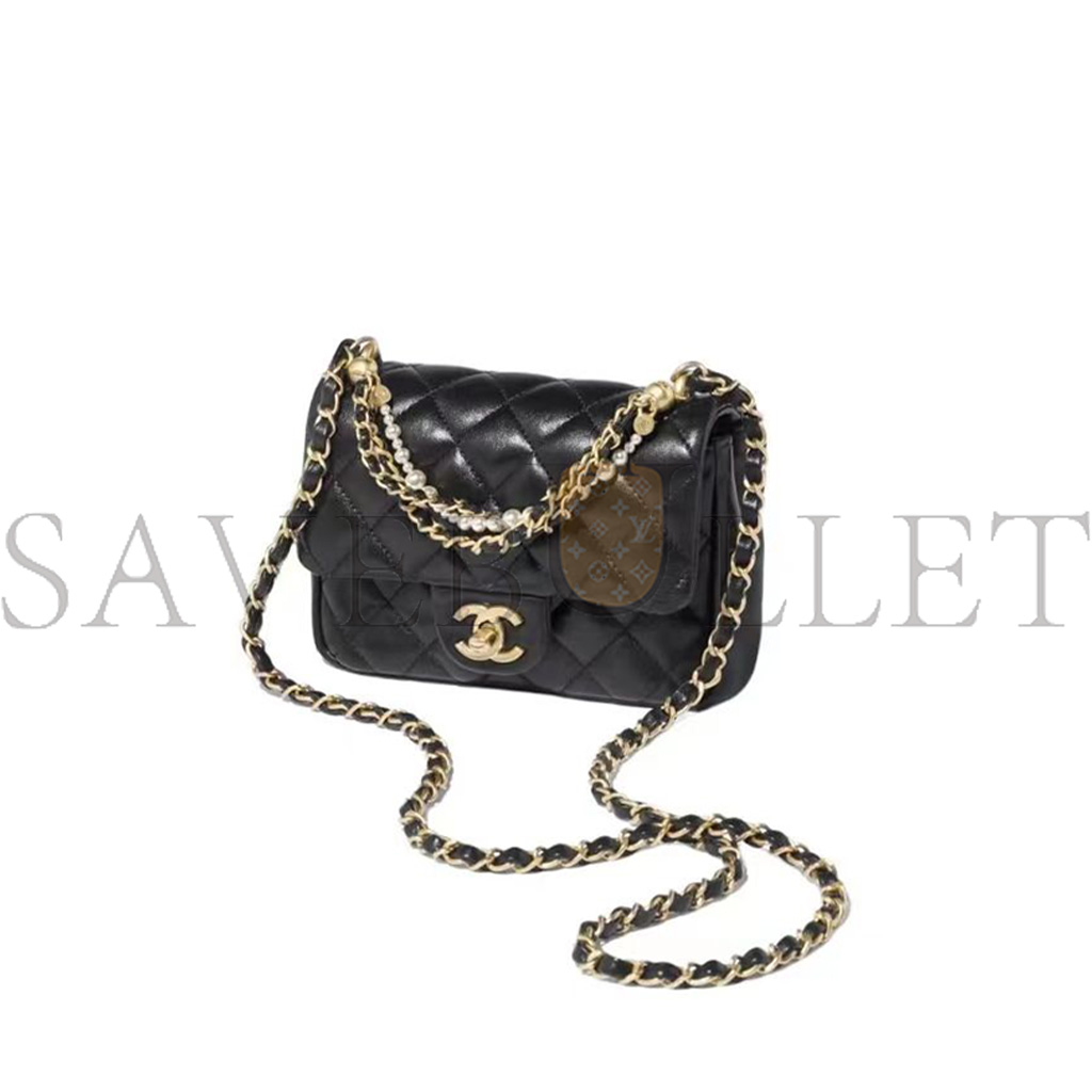 Ch*el master 24p mini pearl chain flap bag black as4385 (17*12.5*5cm)